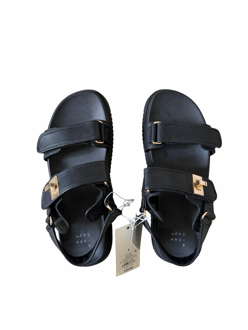 a new day Black Sandal Slides with Gold Buckle Detail